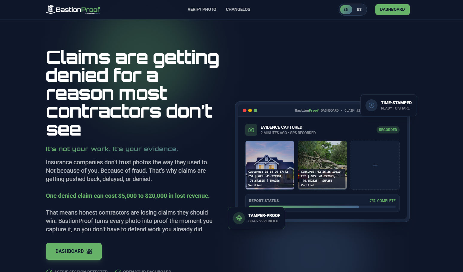 Claims-Grade Photo Evidence Platform, designed by BastionTech
