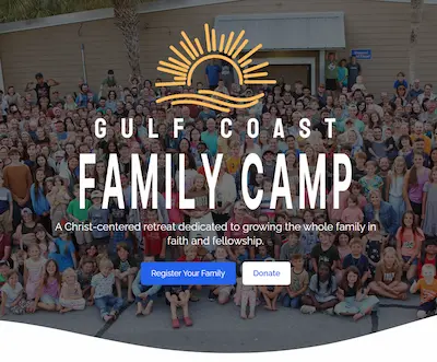 Event registration website and design system for Gulf Coast Family Camp, developed by BastionTech