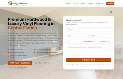 Local business website and SEO strategy for Quality Comes First Flooring in Central Florida, designed by BastionTech